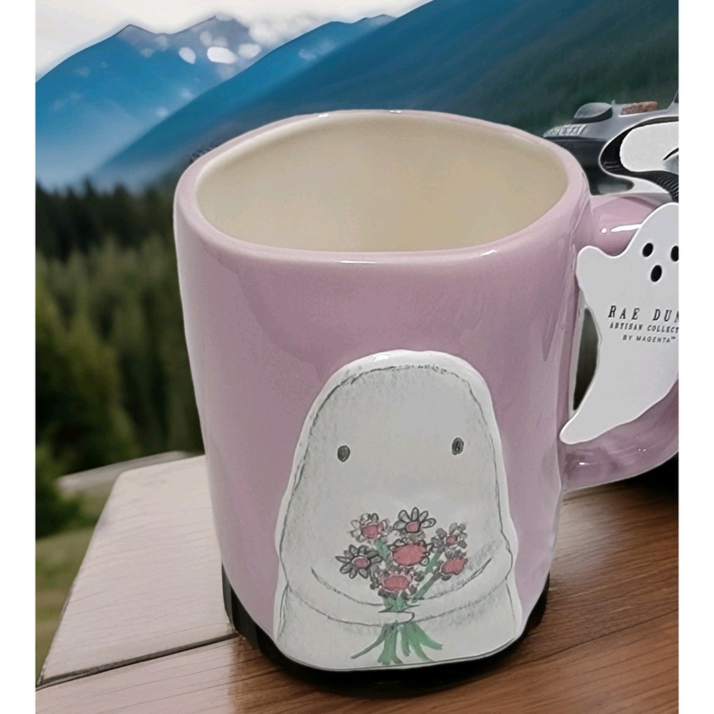 NEW 2025 Rae Dunn "Hey‎ BOO" Floral Bouquet Ghost Halloween Lavender Mug